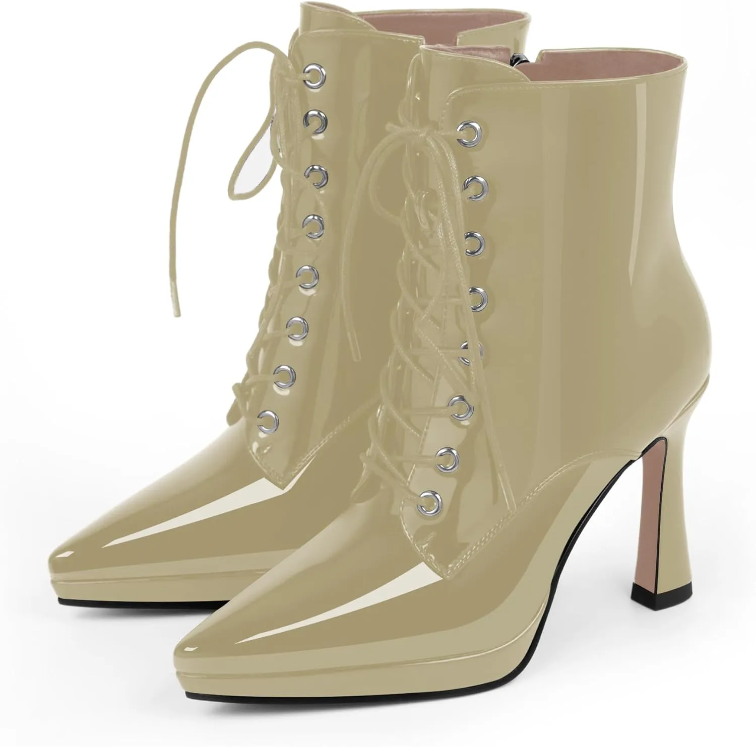 Women's Ankle Boots Platform Stilettos High Heel Pointed Toe Lace Up Dress Booties