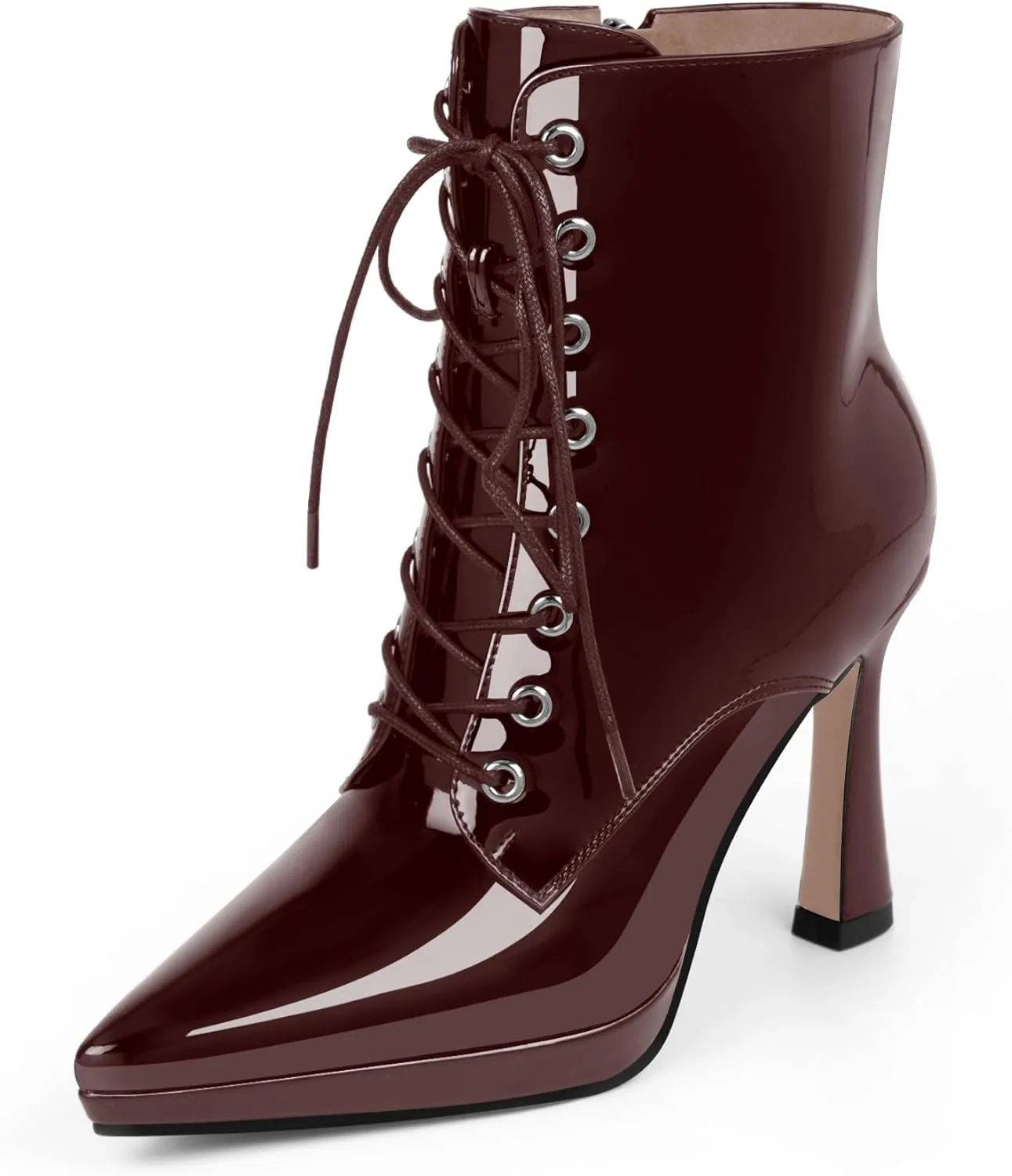 Women's Ankle Boots Platform Stilettos High Heel Pointed Toe Lace Up Dress Booties