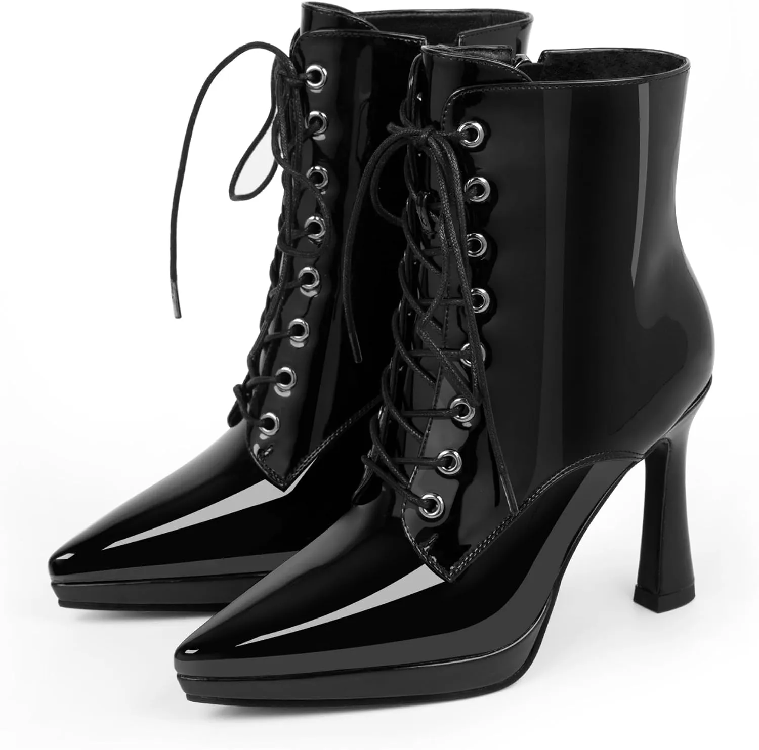 Women's Ankle Boots Platform Stilettos High Heel Pointed Toe Lace Up Dress Booties
