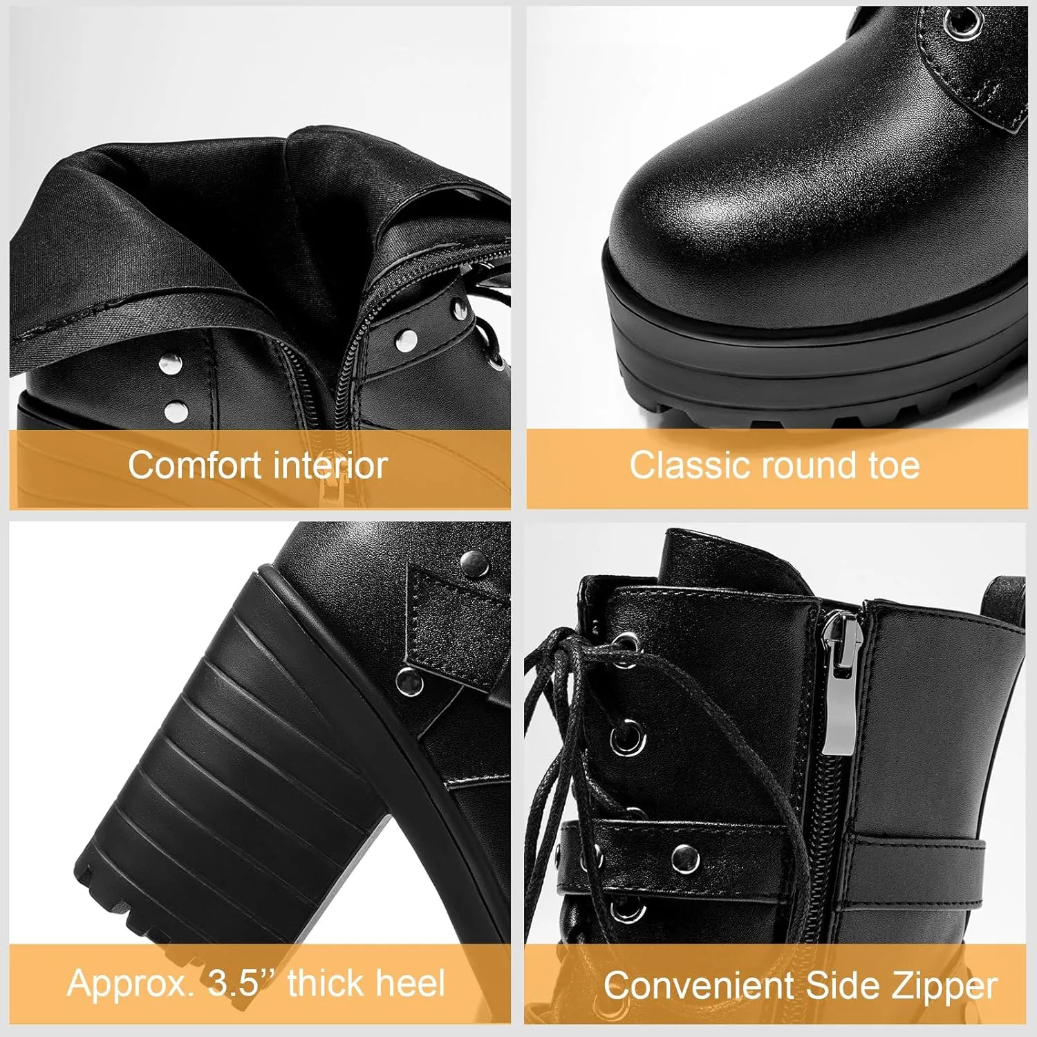 Women’s Ankle Boots Round Toe Gothic Chunky Platform Combat Boots Lace Up Short Booties Side Zipper Biker Boots