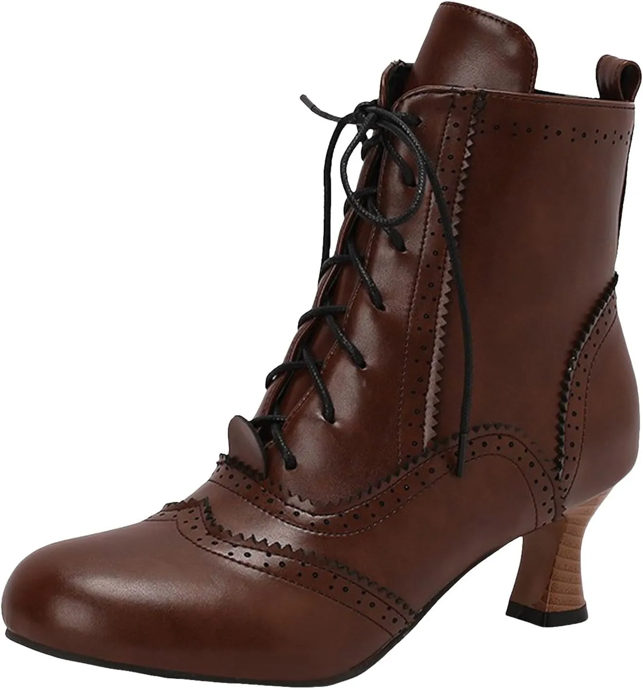 Womens Ankle Boots Wide Calf,Mid Heel Victorian Boots Vintage Lace Up Dance Booties Cosplay Witch Shoes for Women