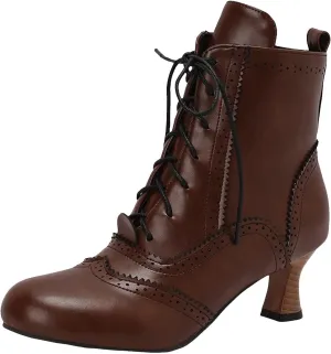 Womens Ankle Boots Wide Calf,Mid Heel Victorian Boots Vintage Lace Up Dance Booties Cosplay Witch Shoes for Women