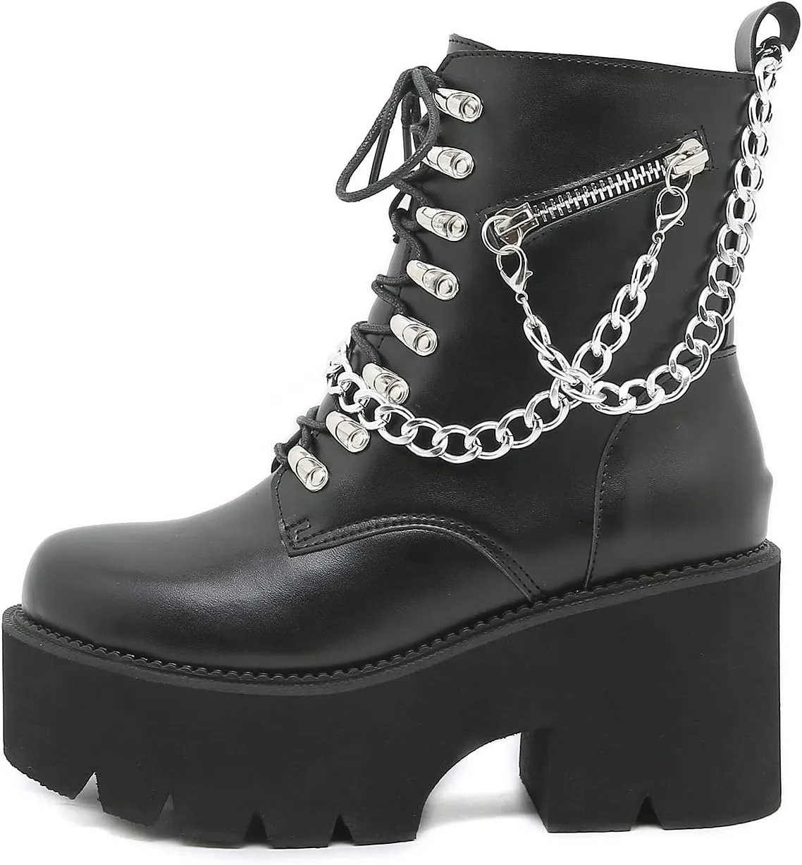 Women's Black Lace up Goth Platform Boots, Chunky Block Ankle Gothic Combat Boots, Cosplay Fashion Punk Boots Shoes