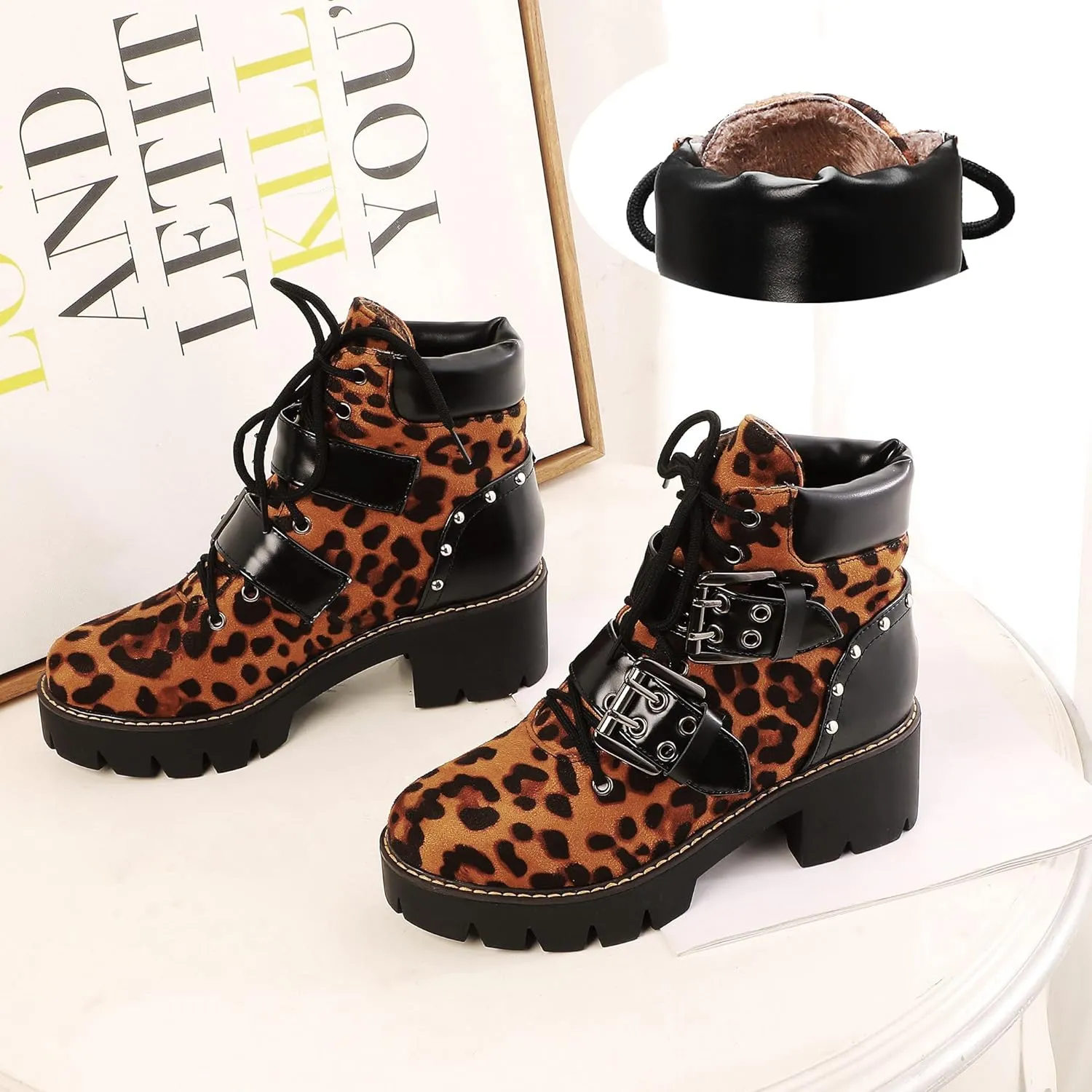 Women's Black Lace up Goth Platform Boots, Chunky Block Ankle Gothic Combat Boots, Cosplay Fashion Punk Boots Shoes