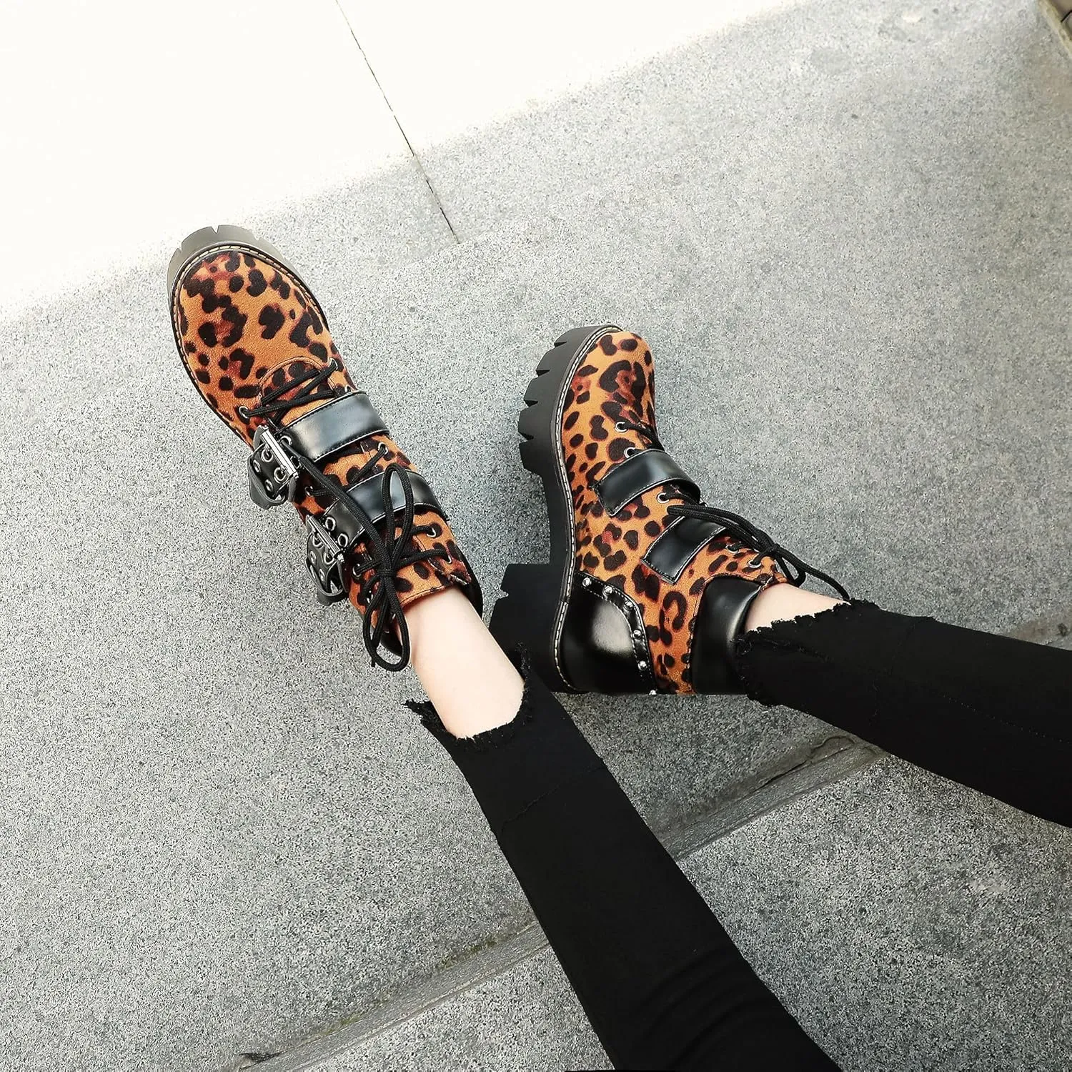 Women's Black Lace up Goth Platform Boots, Chunky Block Ankle Gothic Combat Boots, Cosplay Fashion Punk Boots Shoes