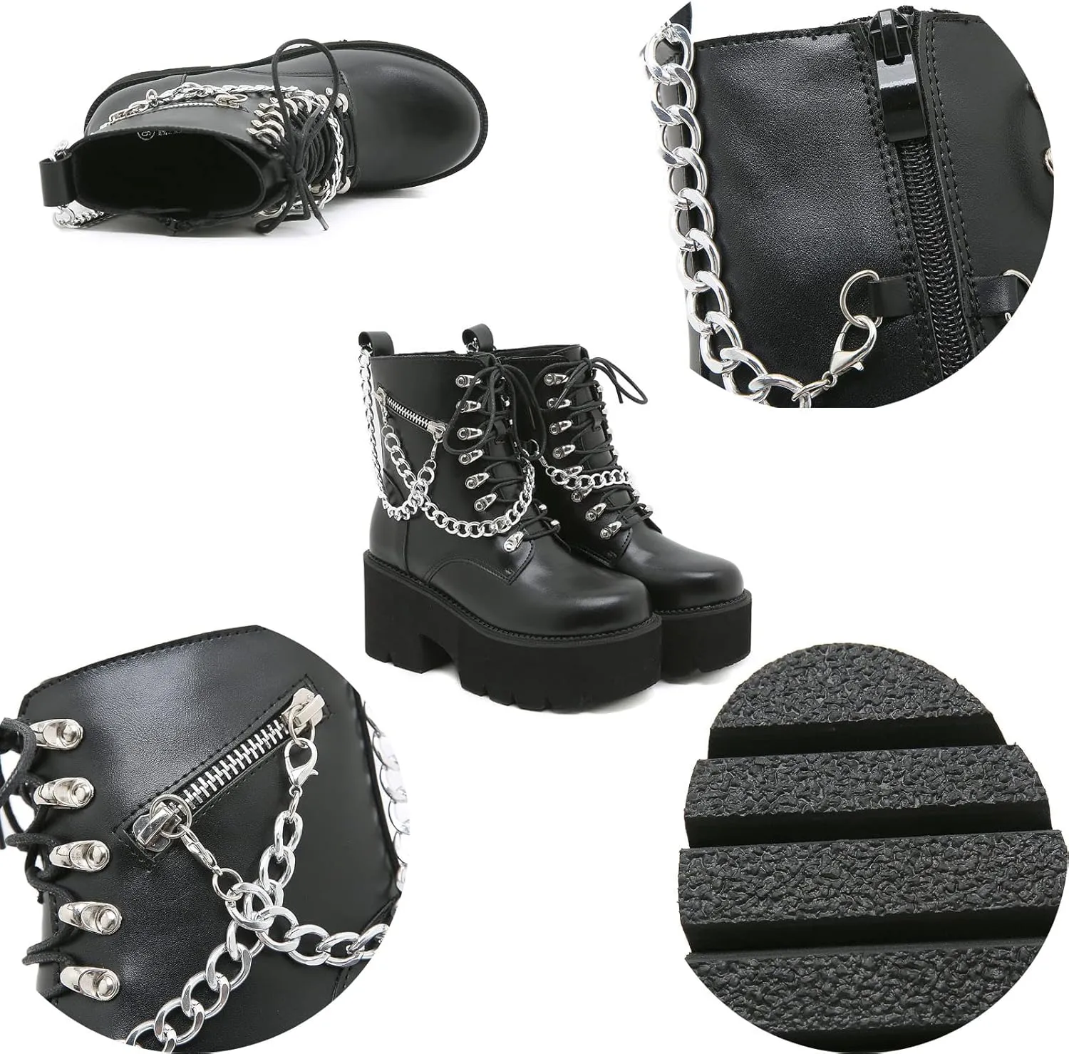 Women's Black Lace up Goth Platform Boots, Chunky Block Ankle Gothic Combat Boots, Cosplay Fashion Punk Boots Shoes