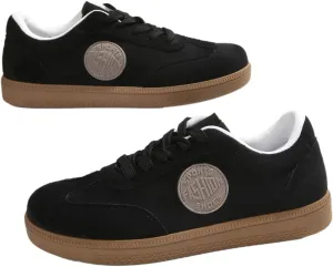 Women's Black Retro Skate Sneakers – Lace-Up Faux Suede Casual Shoes with Rubber Gum Sole, Street Style Trainers for Walking, Campus, Travel – Classic Vintage Look for Everyday Wear