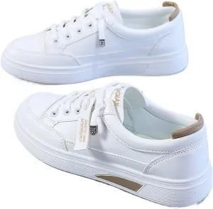 Women's Breathable Platform Sneakers 2025 - Lightweight Slip-Resistant Walking Shoes with Leather Accents, Casual Lace-Up Low Top Shoes for Women