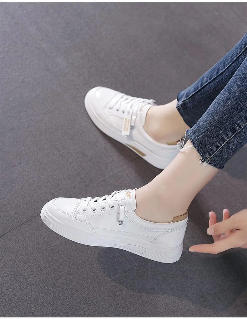 Women's Breathable Platform Sneakers 2025 - Lightweight Slip-Resistant Walking Shoes with Leather Accents, Casual Lace-Up Low Top Shoes for Women