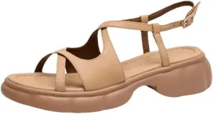 Womens Buckle Strap Back Strap Height Increasing Open Side Vamp Fashion Sandals Split Leather Thick Heel Casual Summer Sandals