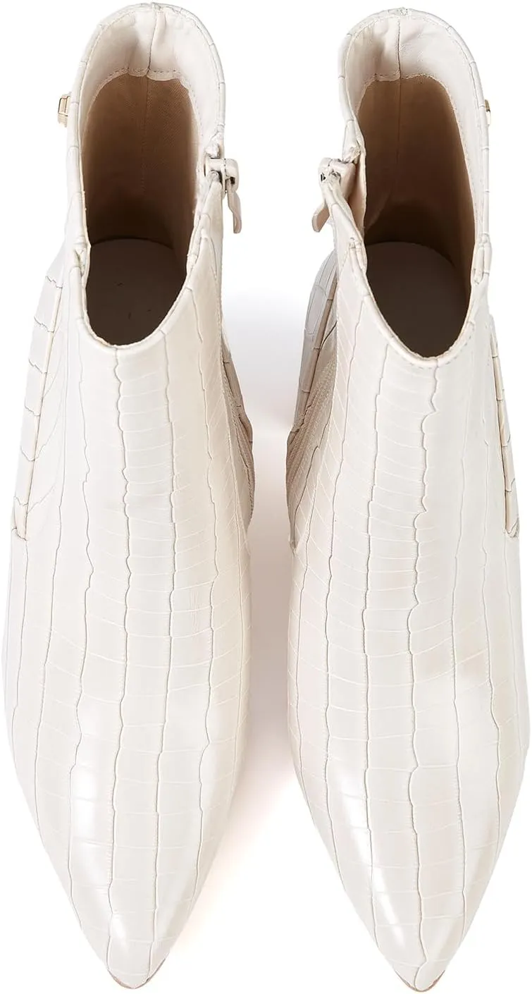 Women’s Chunky Block Heel Ankle Boots Pointed Toe, Side Zipper, Mid Calf, Comfortable & Versatile Short Booties