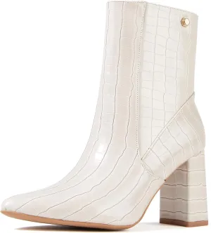 Women’s Chunky Block Heel Ankle Boots Pointed Toe, Side Zipper, Mid Calf, Comfortable & Versatile Short Booties