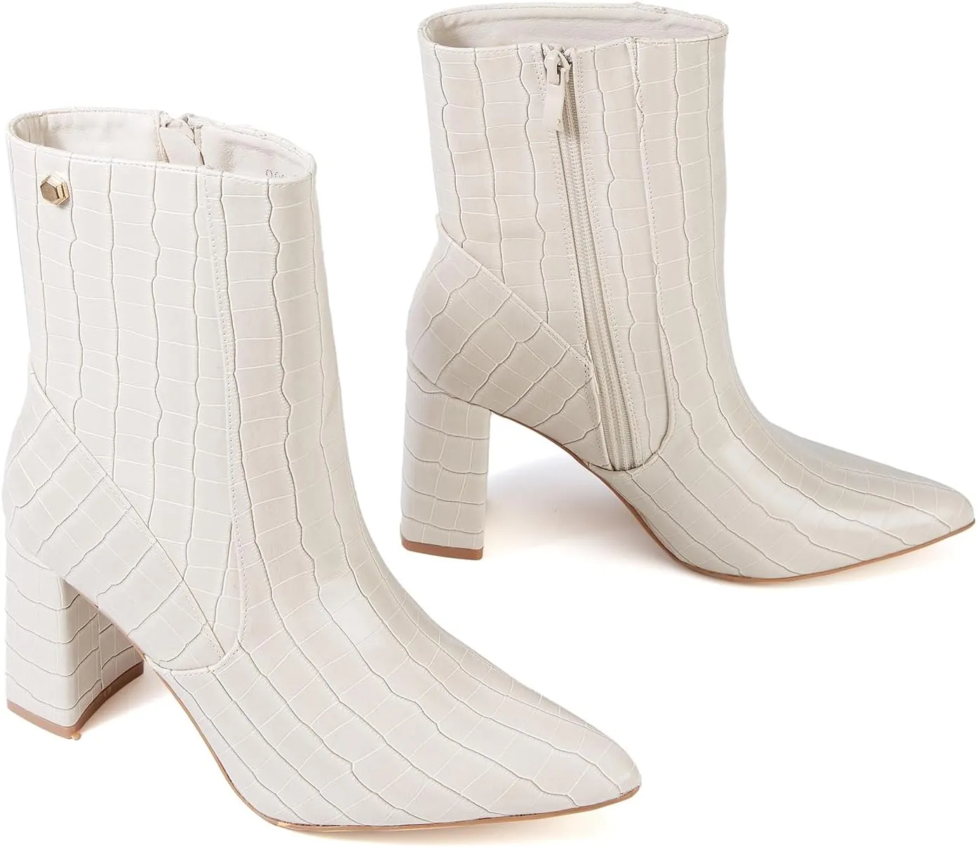 Women’s Chunky Block Heel Ankle Boots Pointed Toe, Side Zipper, Mid Calf, Comfortable & Versatile Short Booties
