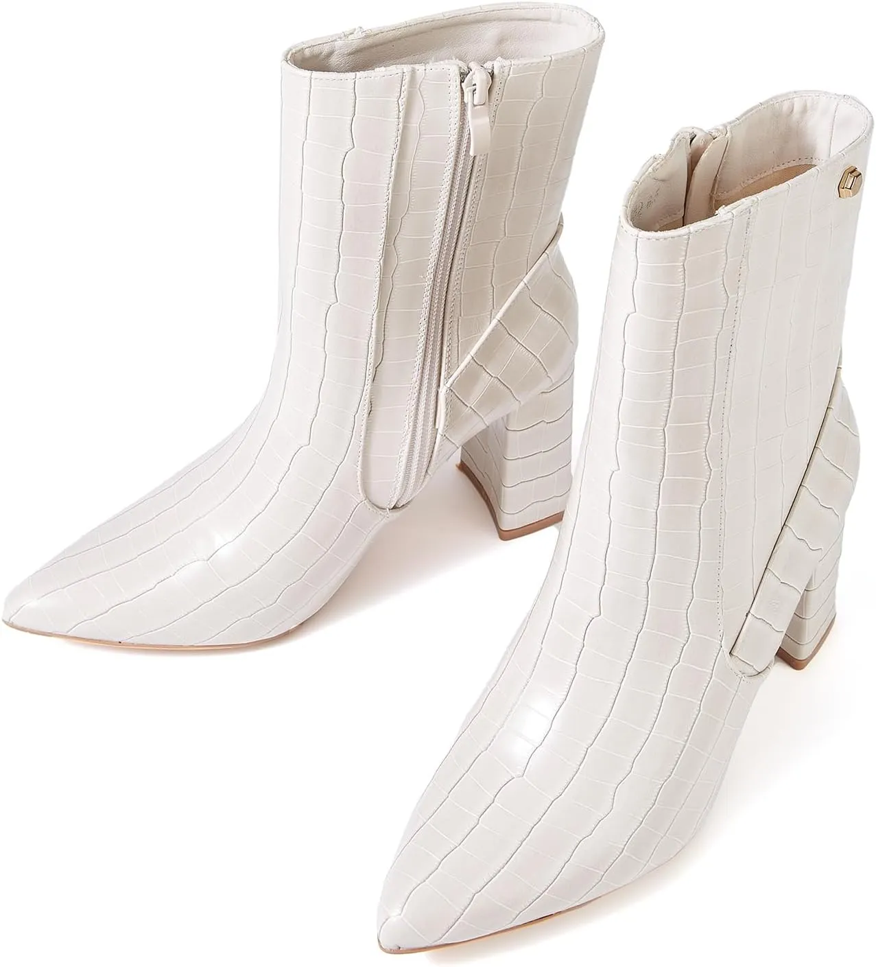 Women’s Chunky Block Heel Ankle Boots Pointed Toe, Side Zipper, Mid Calf, Comfortable & Versatile Short Booties