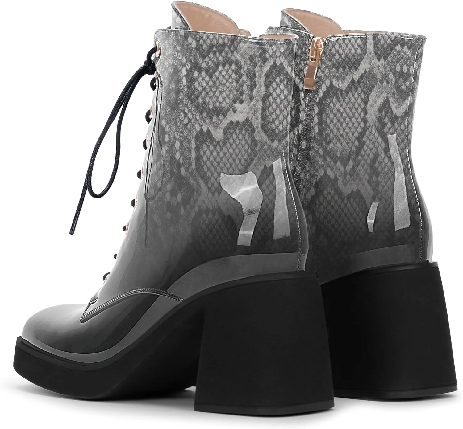 Women's Chunky Heel Square Toe Platform Ankle Boots Lace Up Booties
