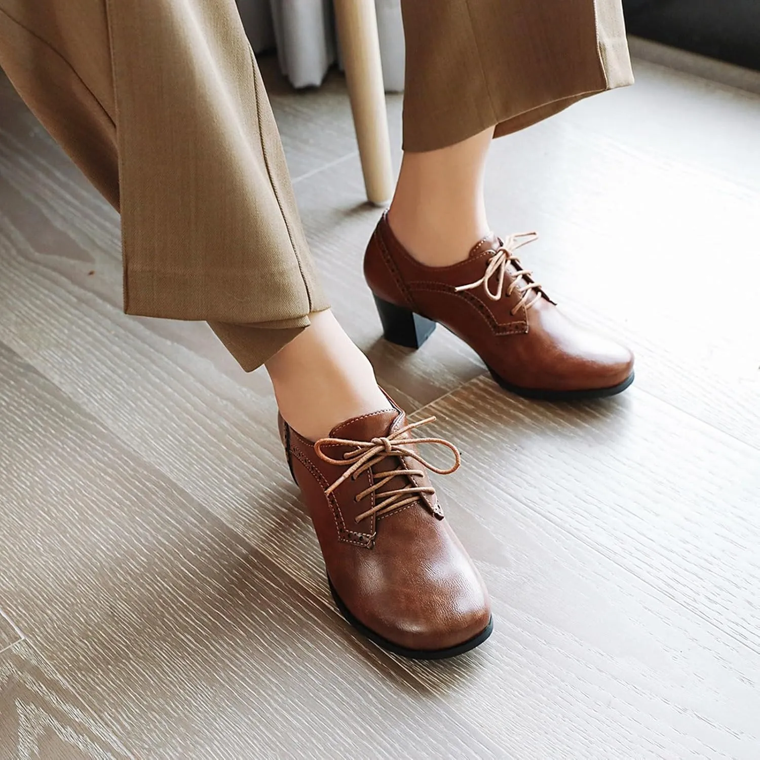 Women's Chunky Heel Wedges Retro Solid Color Casual Shoes for Spring Summer with Fixed Design Comfortable for