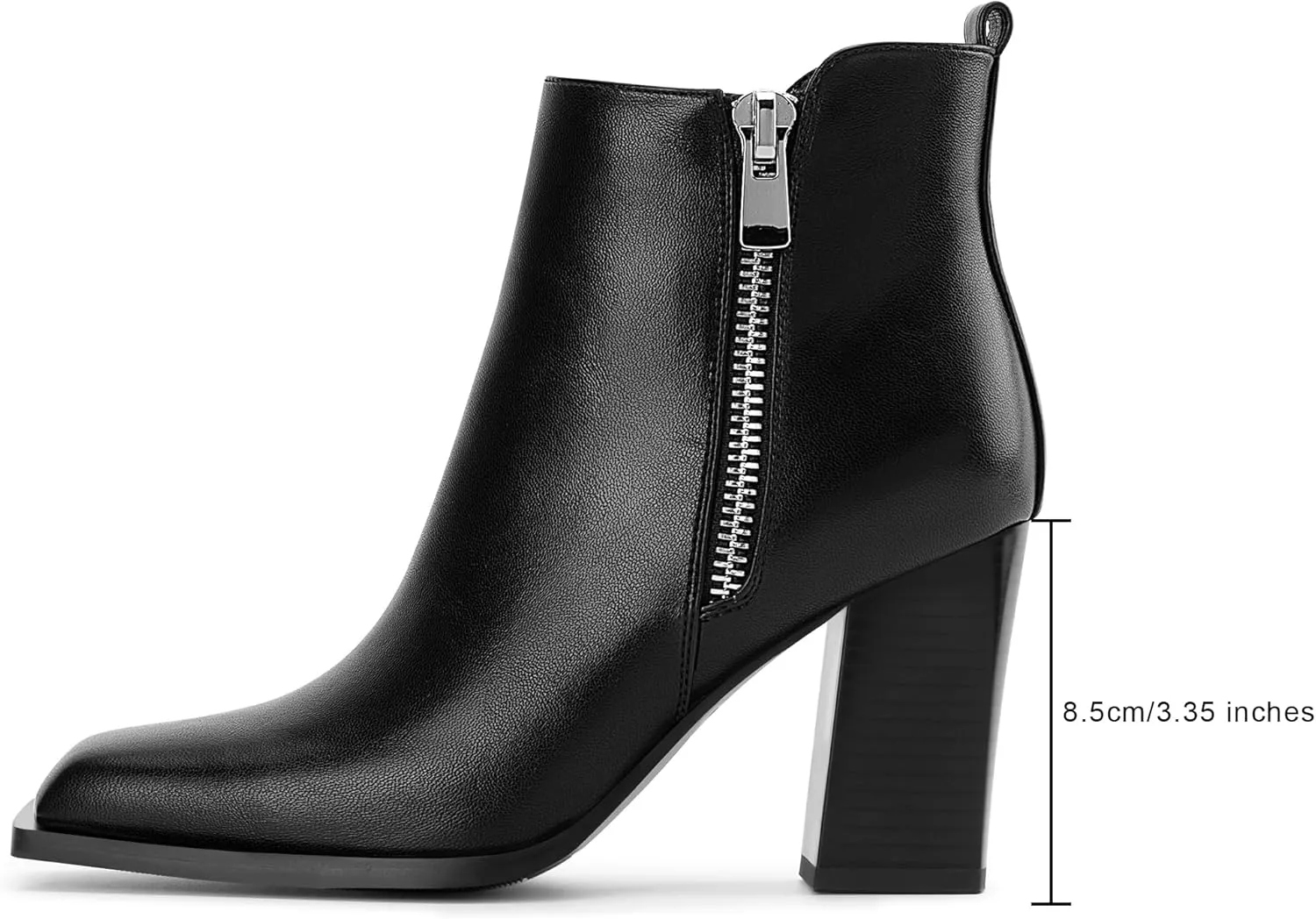 Women's Chunky High Heel Ankle Boots Side Zipper Square Toe Dress Booties