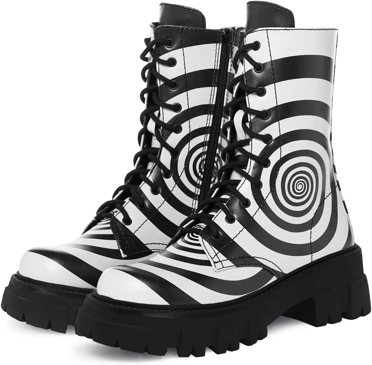 Women's Combat Boot Zebra Platform Ankle Adjustable Lace-Up Vamp Inside Zipper Fashion Party Boots