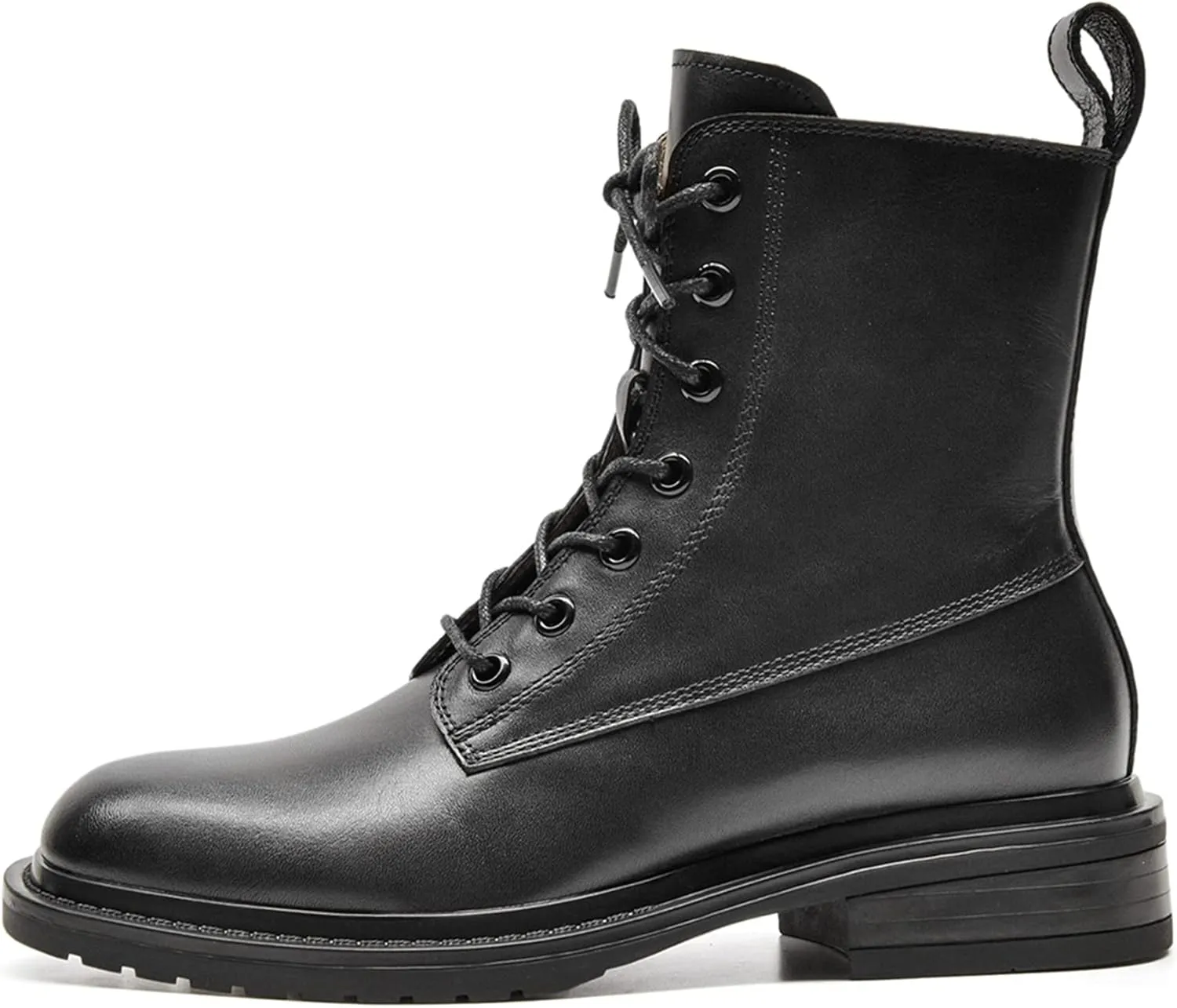 Women's Combat Boots Lace up Side Zipper Mid Calf Booties Round Toe