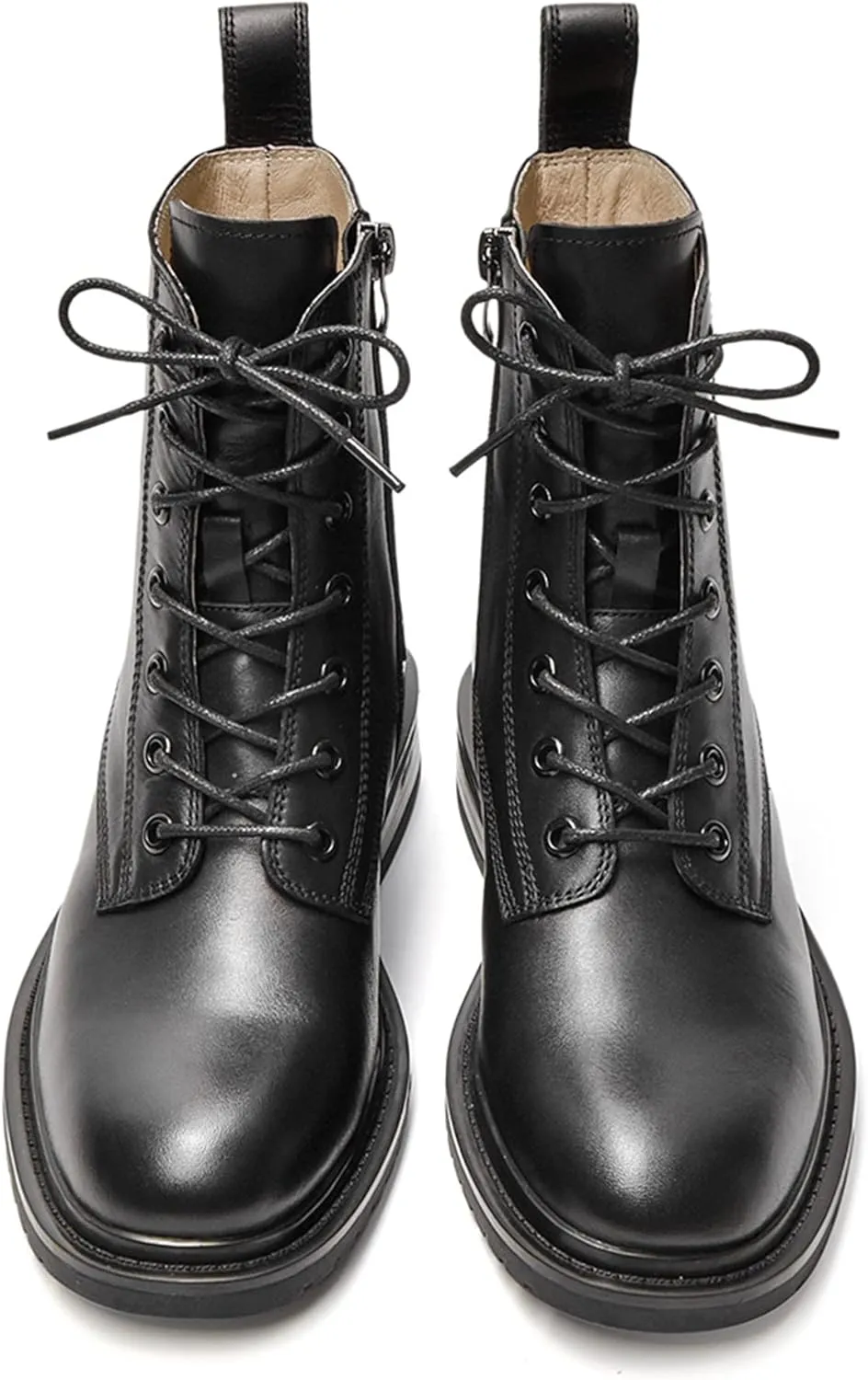 Women's Combat Boots Lace up Side Zipper Mid Calf Booties Round Toe