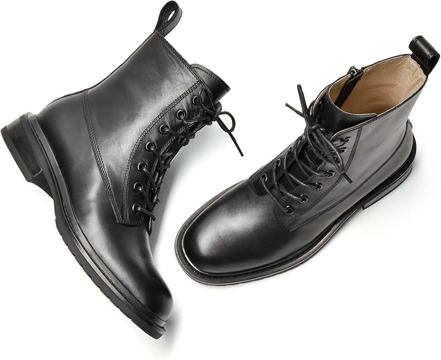Women's Combat Boots Lace up Side Zipper Mid Calf Booties Round Toe