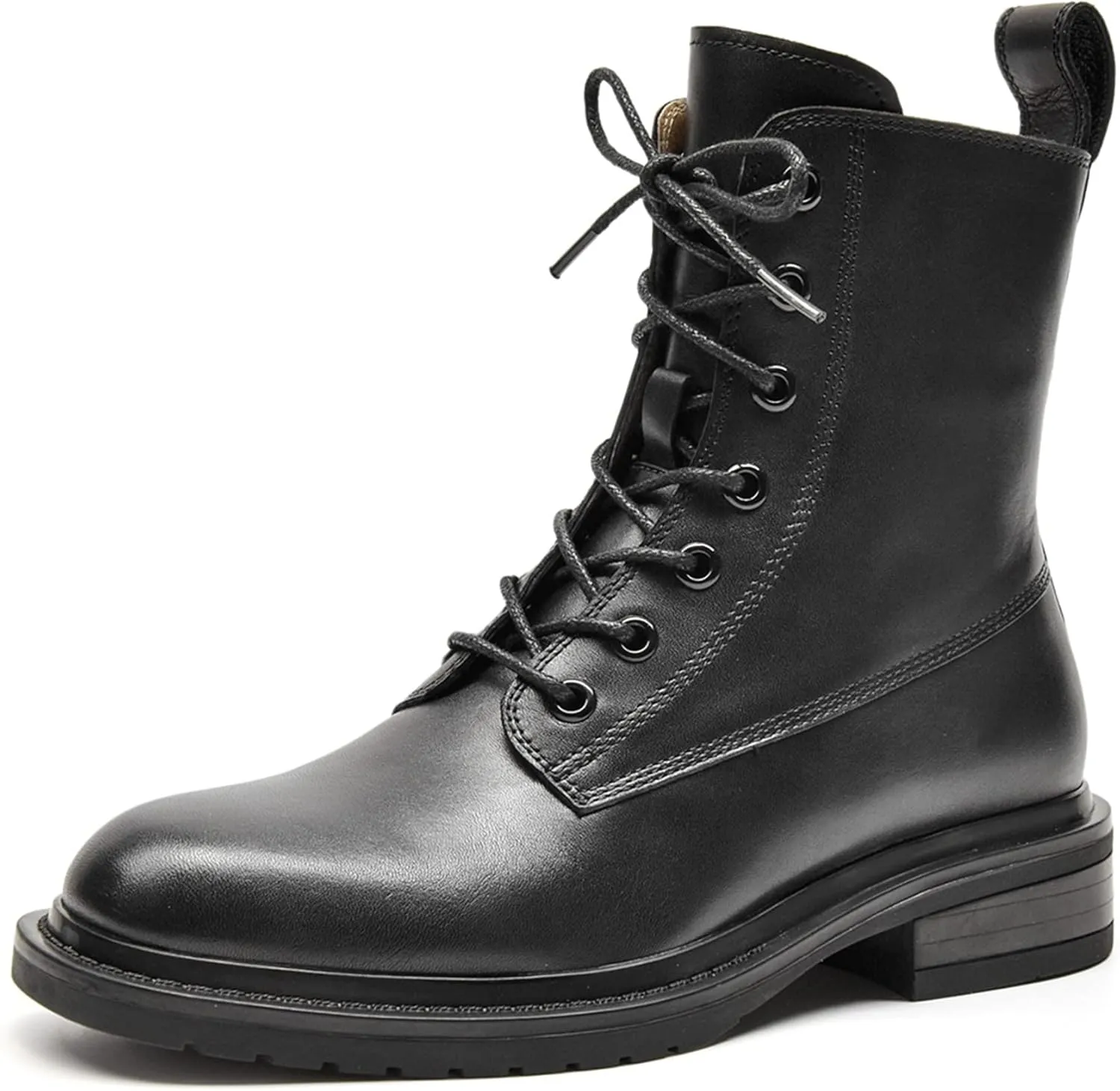 Women's Combat Boots Lace up Side Zipper Mid Calf Booties Round Toe