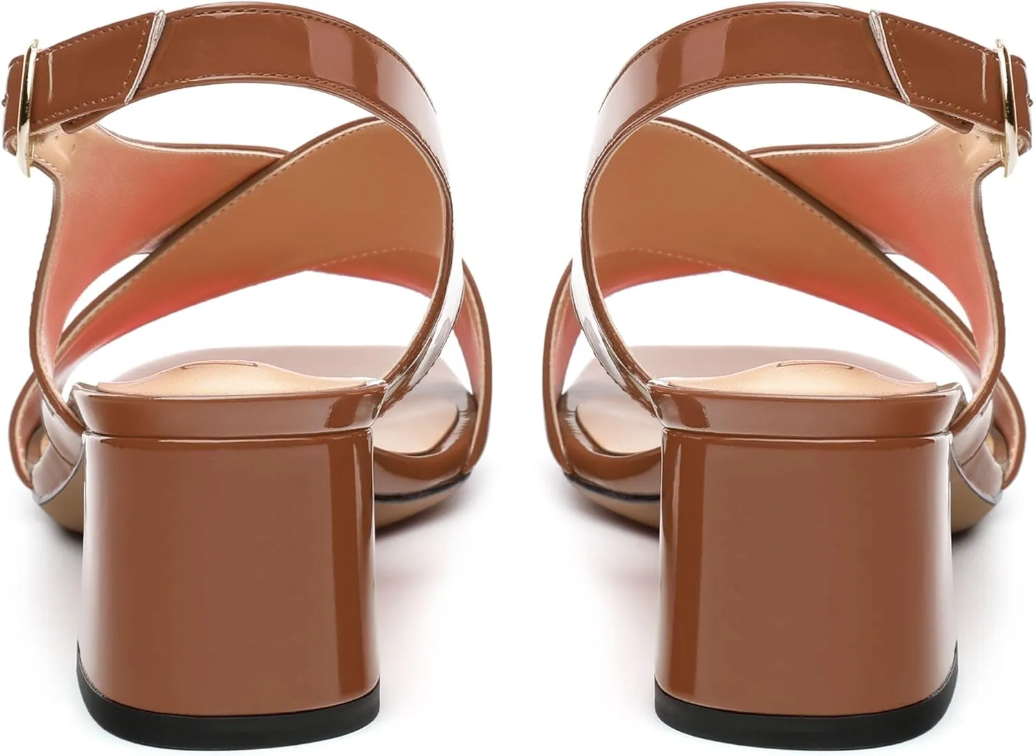 Women's Criss Cross Sandals Square Open Toe Block Chunky Low Heel Slingback Ankle Strap Adjustable with Buckle Patent Dating Fashion Dress Shoes 2 Inch