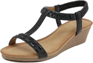 Womens Elastic Band Back Strap Wedge Heel Open Side Vamp Modern Sandals PU Upper Bottom Summer Sandals