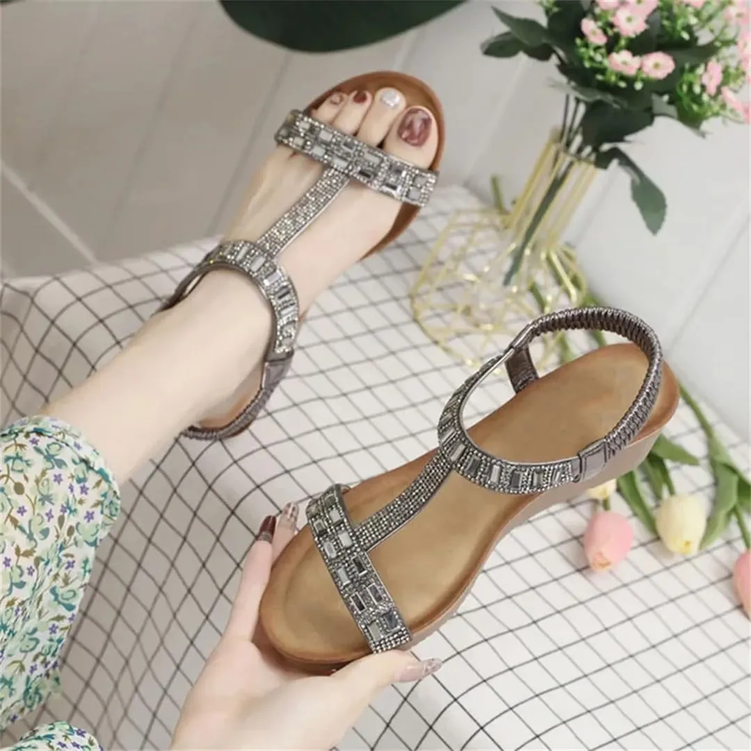Womens Elastic Band Back Strap Wedge Heel Open Side Vamp Modern Sandals PU Upper Bottom Summer Sandals