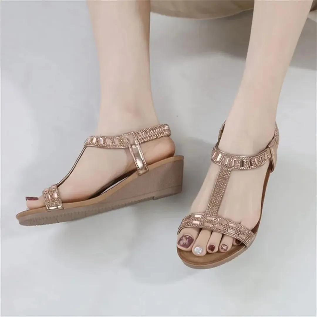 Womens Elastic Band Back Strap Wedge Heel Open Side Vamp Modern Sandals PU Upper Bottom Summer Sandals