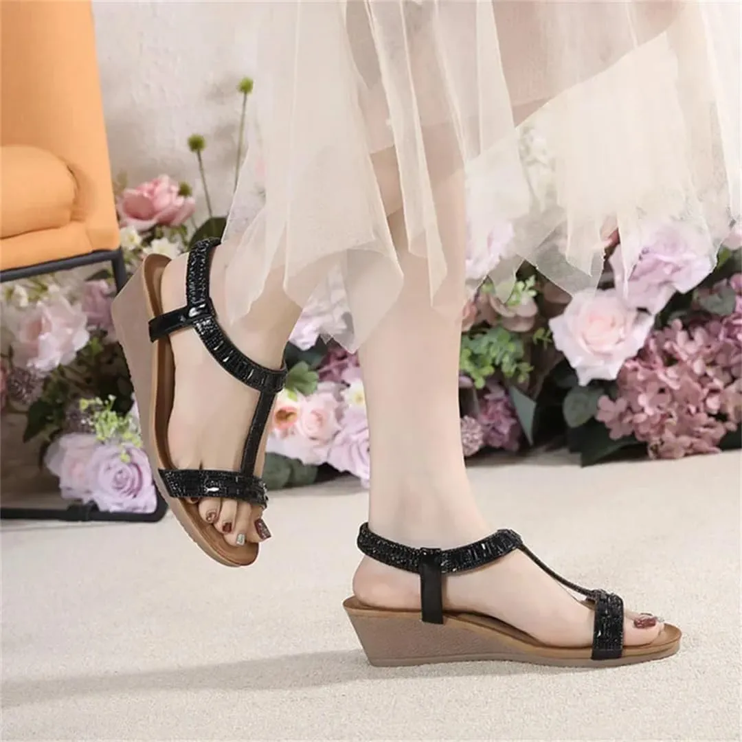 Womens Elastic Band Back Strap Wedge Heel Open Side Vamp Modern Sandals PU Upper Bottom Summer Sandals
