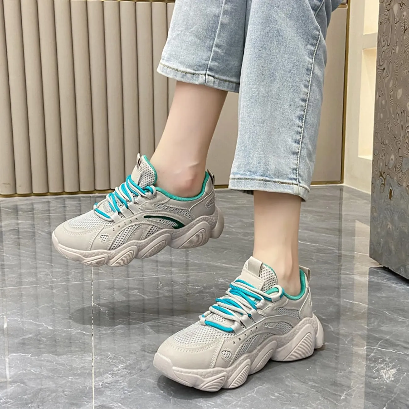 Women's Fashion Platform Sneakers Colorful Breathable Mesh Casual Jogging Walking Shoes