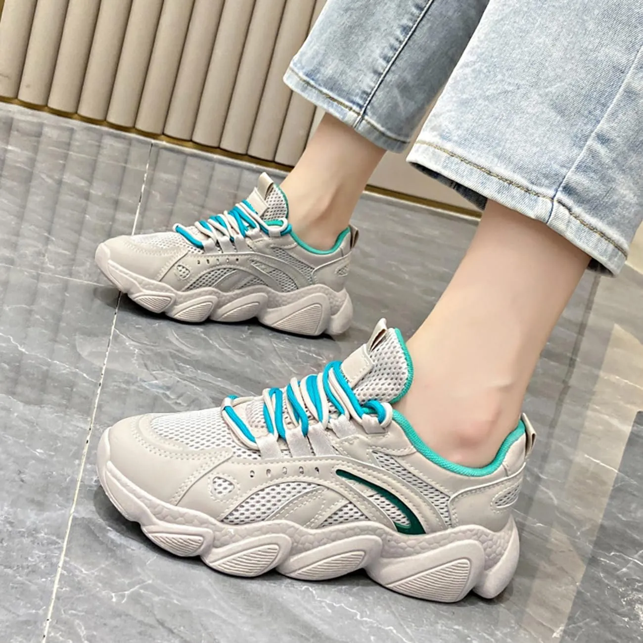 Women's Fashion Platform Sneakers Colorful Breathable Mesh Casual Jogging Walking Shoes