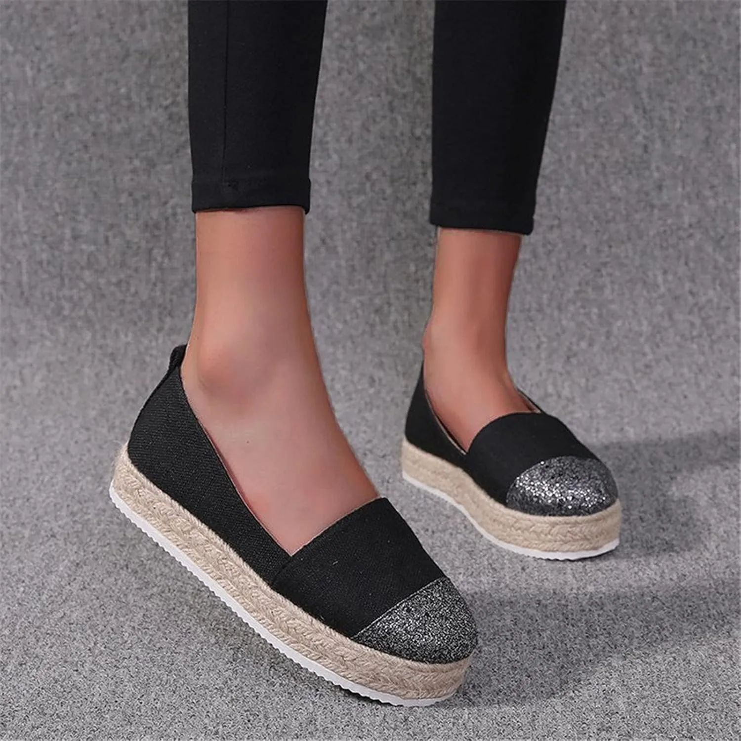 Women's Fashion Solid Casual Shoes Rope Canvas Platform Color Shoes Woven Women's casual shoes Casual Mens Walking Shoes