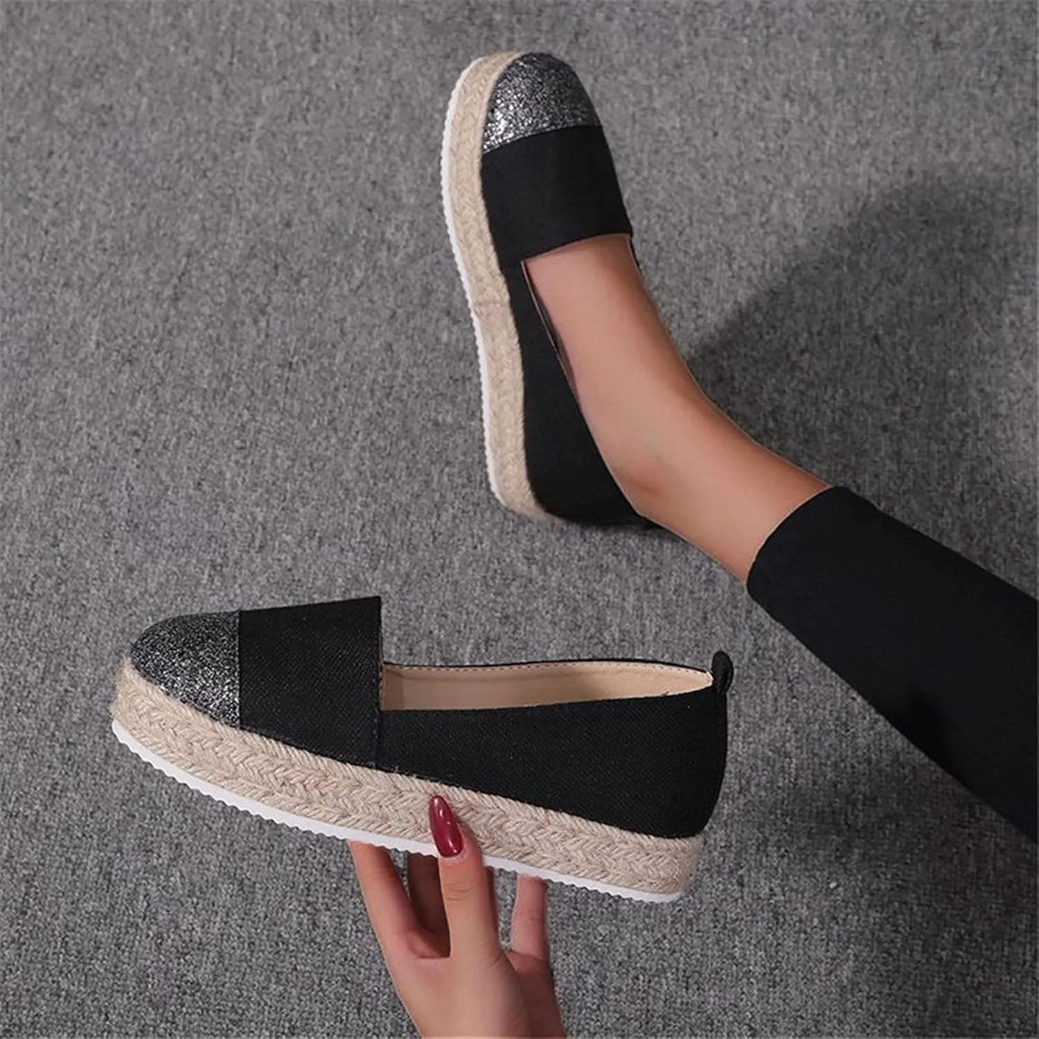 Women's Fashion Solid Casual Shoes Rope Canvas Platform Color Shoes Woven Women's casual shoes Casual Mens Walking Shoes