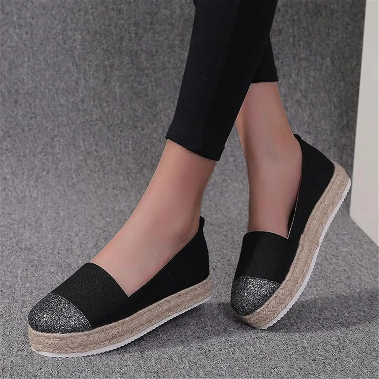 Women's Fashion Solid Casual Shoes Rope Canvas Platform Color Shoes Woven Women's casual shoes Casual Mens Walking Shoes