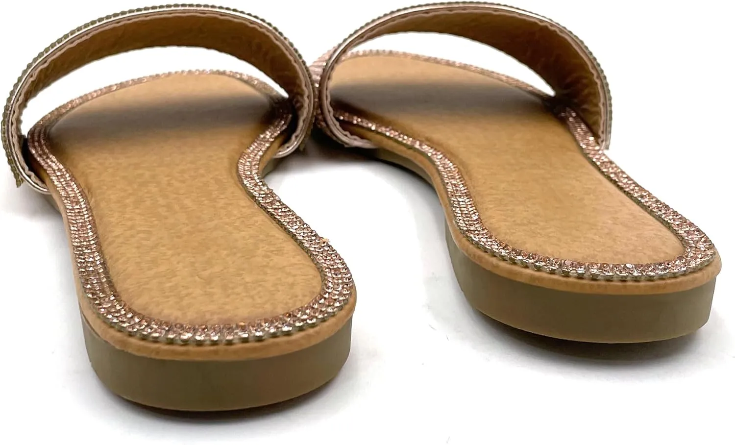 Women's Flat Sandals Slip on Round Open Toe Fashion Glitter Shiny Bling Rhinestone Slide Sandals Summer 2025