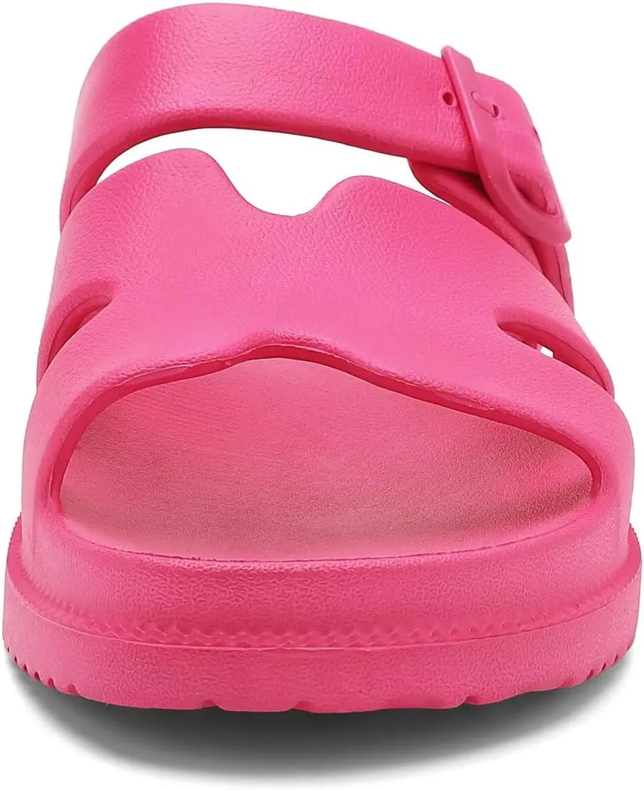 Women's Flat Sandals with Arch Support, Summer Beach Slides Adjustable Buckle, Comfort Lightweight Cushion Slip on H-Strap Sandal