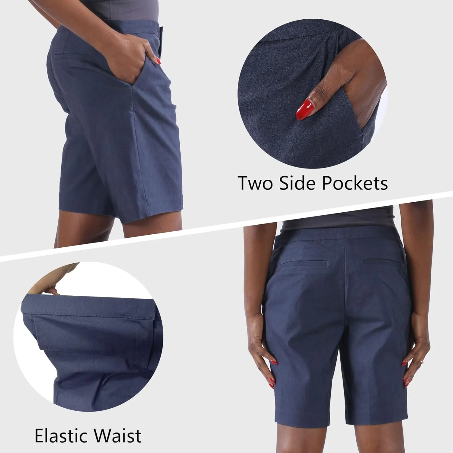 Women's Golf Shorts, 9" Stretch Casual Elegant Knee Length Hiking Shorts with Pockets for Walking Workout