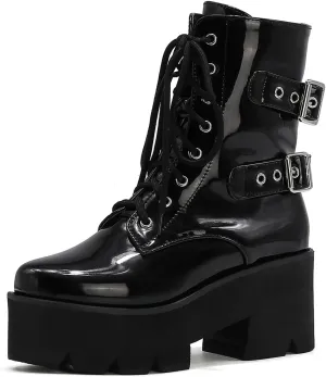 Women's Goth Platform Boots, Cosplay Gothic Combat Boots, Punk Chunky Block Ankle Booties Shoes