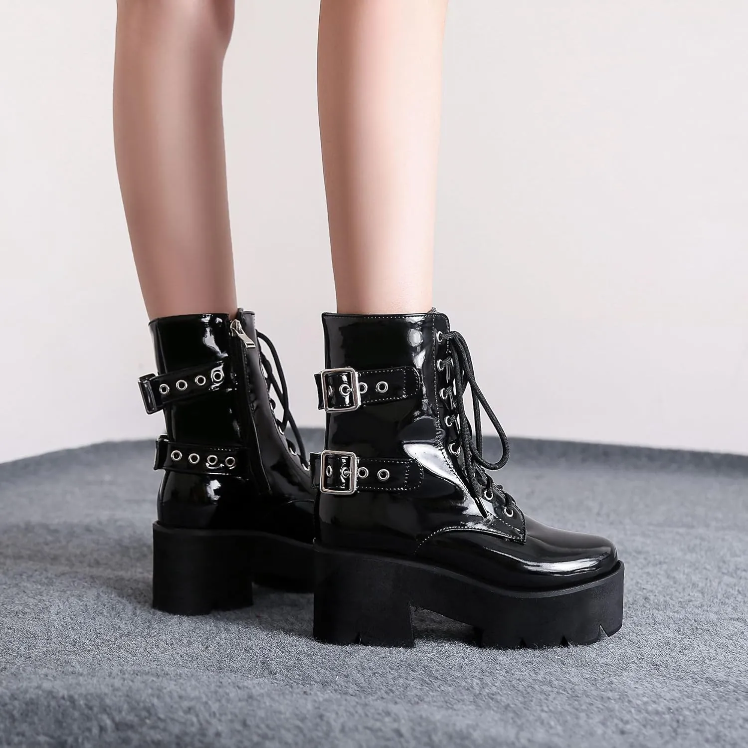 Women's Goth Platform Boots, Cosplay Gothic Combat Boots, Punk Chunky Block Ankle Booties Shoes