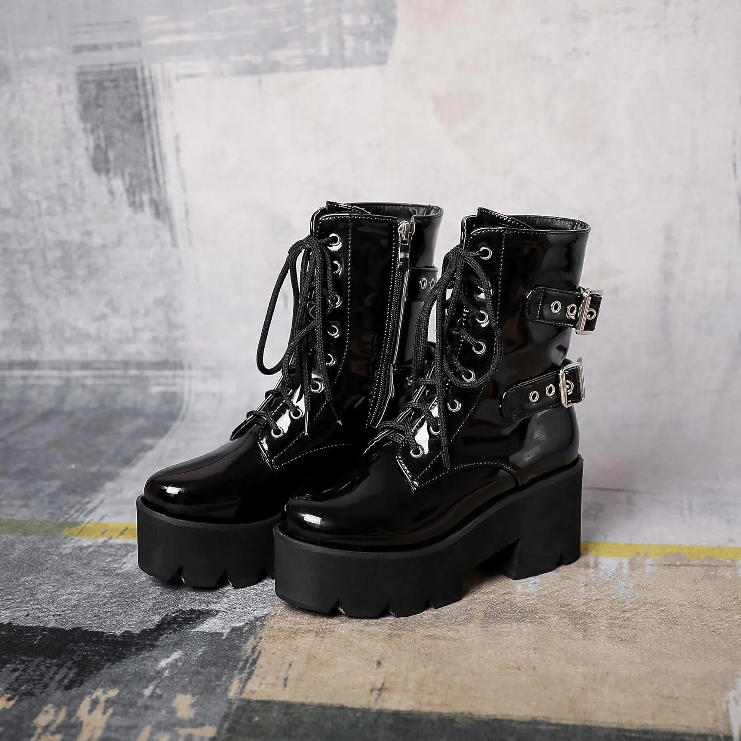 Women's Goth Platform Boots, Cosplay Gothic Combat Boots, Punk Chunky Block Ankle Booties Shoes