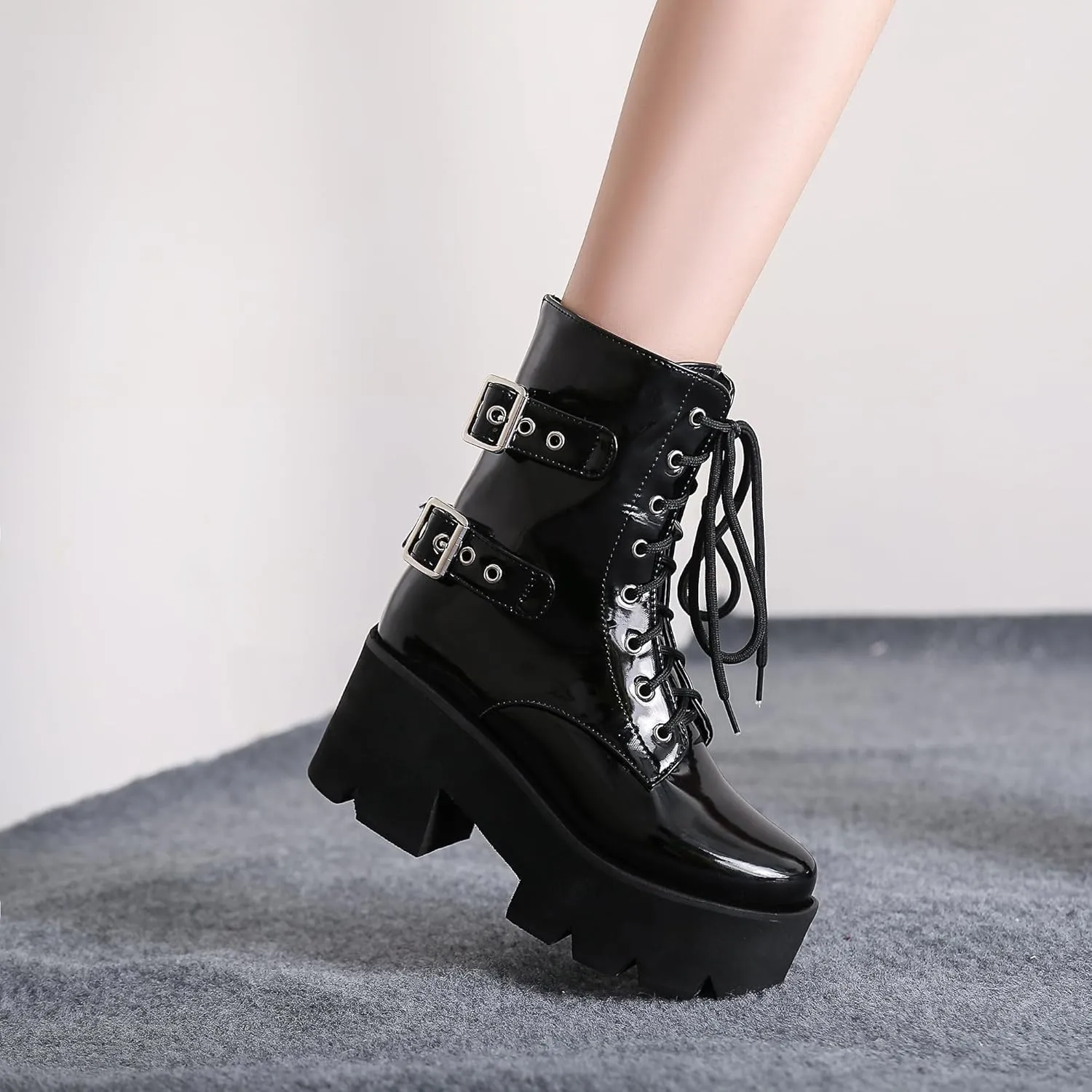 Women's Goth Platform Boots, Cosplay Gothic Combat Boots, Punk Chunky Block Ankle Booties Shoes