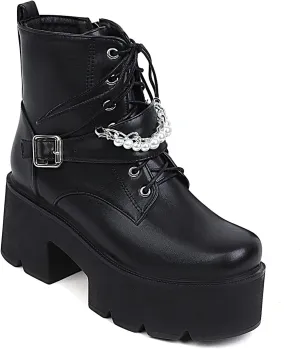 Women's Goth Platform Combat Boots, Gothic Chunky Heel Ankle Boots, Punk Fashion Booties