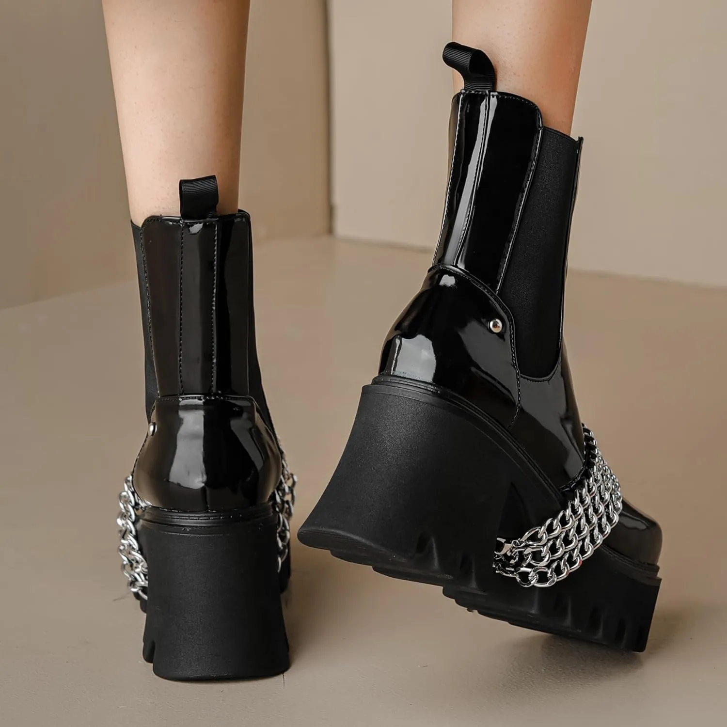 Women's Goth Platform Combat Boots, Gothic Chunky Heel Ankle Boots, Punk Fashion Booties