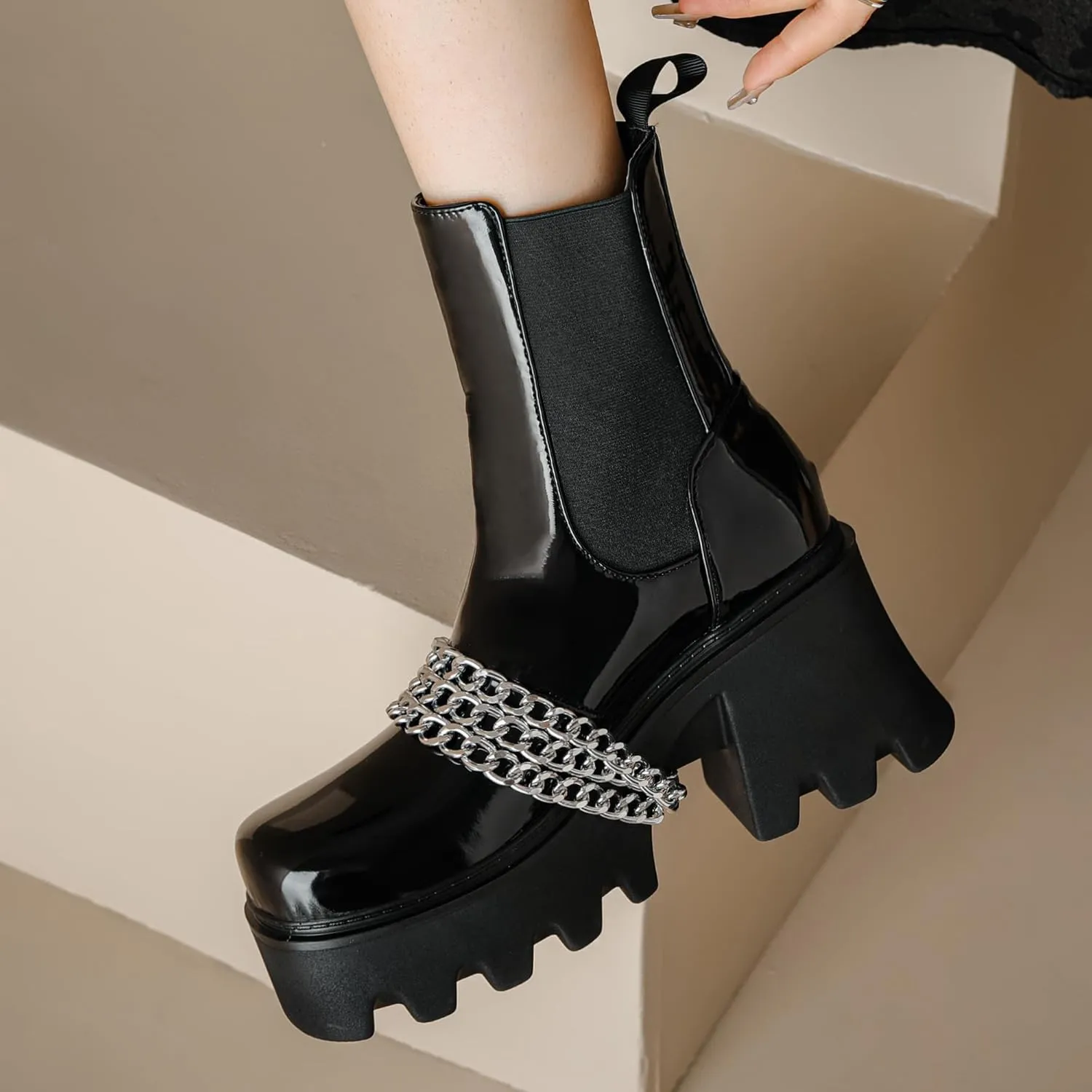 Women's Goth Platform Combat Boots, Gothic Chunky Heel Ankle Boots, Punk Fashion Booties