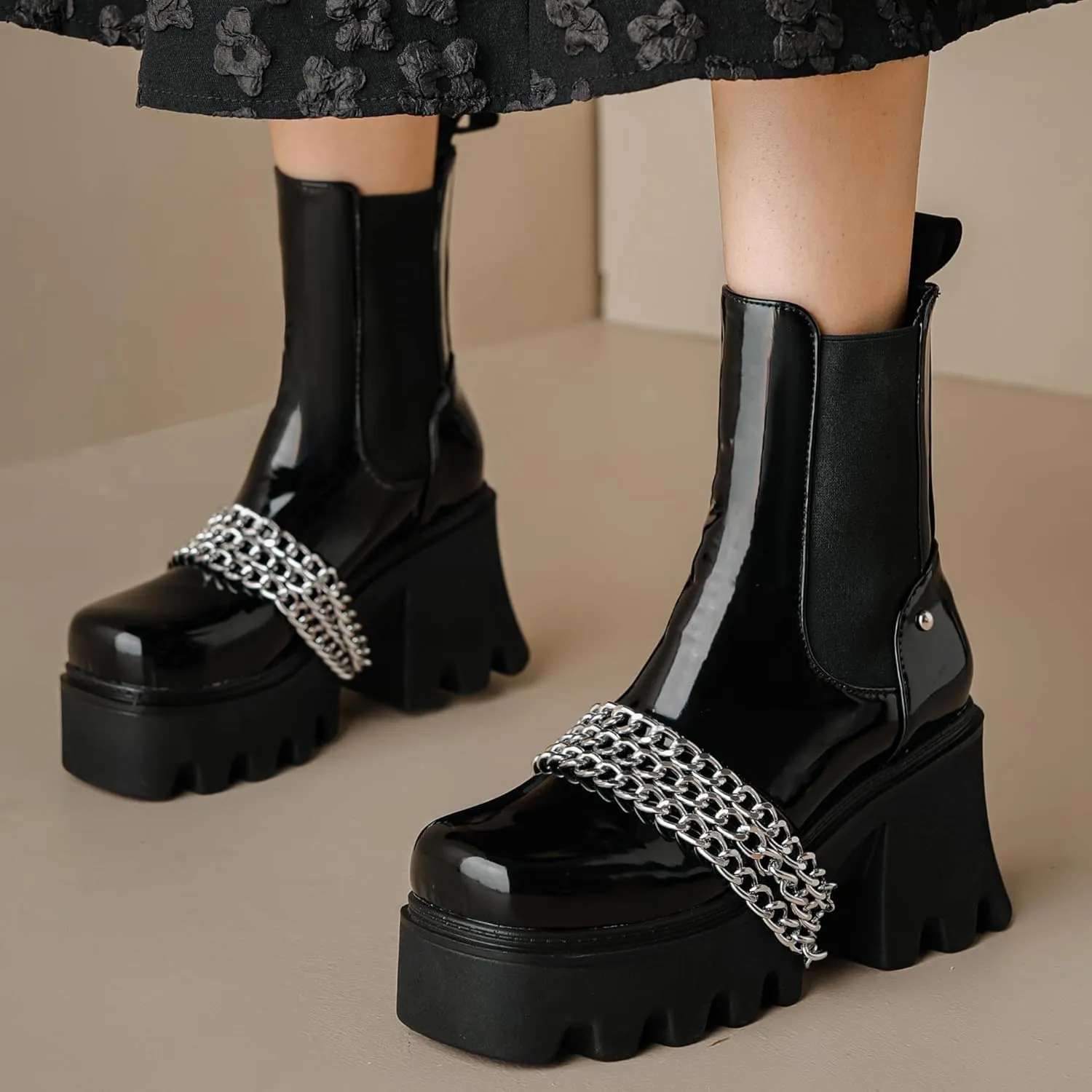 Women's Goth Platform Combat Boots, Gothic Chunky Heel Ankle Boots, Punk Fashion Booties