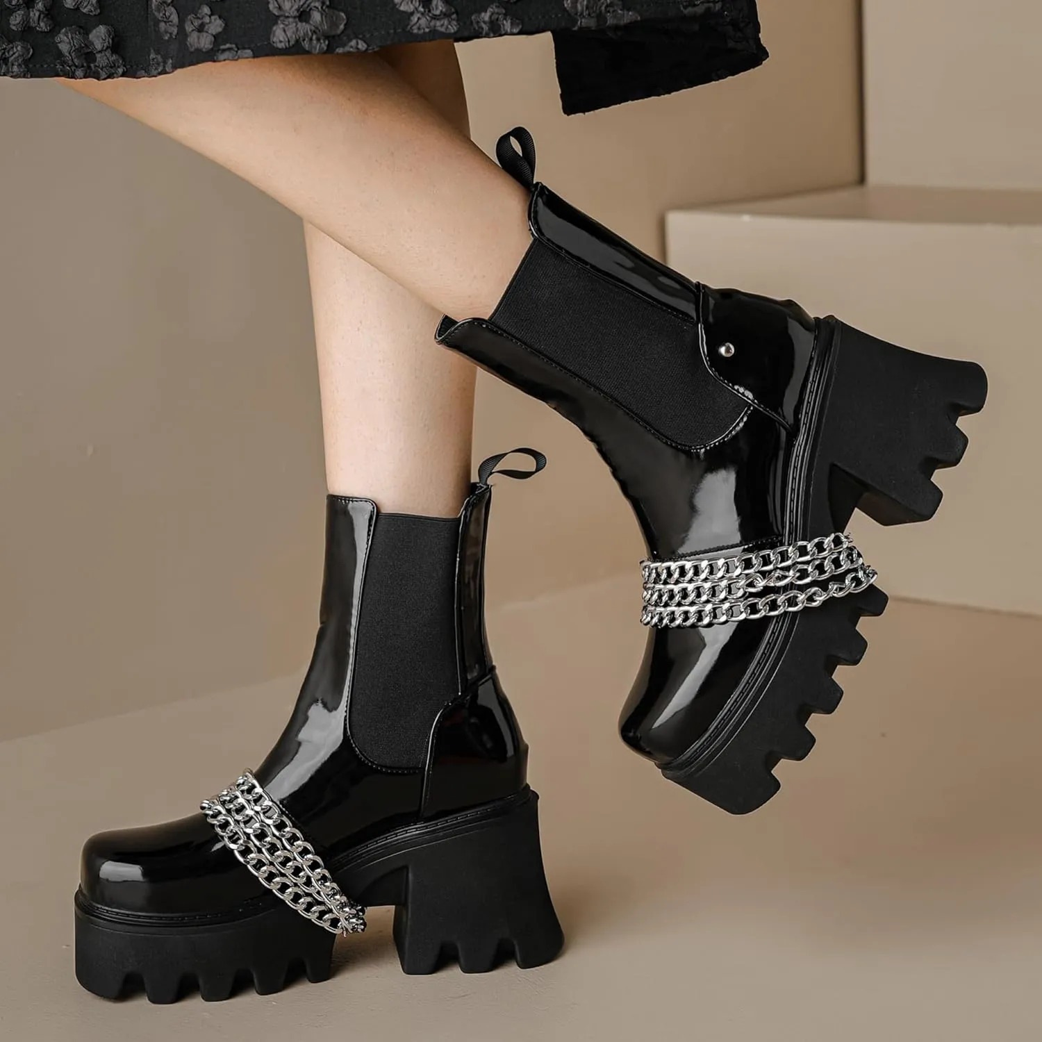 Women's Goth Platform Combat Boots, Gothic Chunky Heel Ankle Boots, Punk Fashion Booties