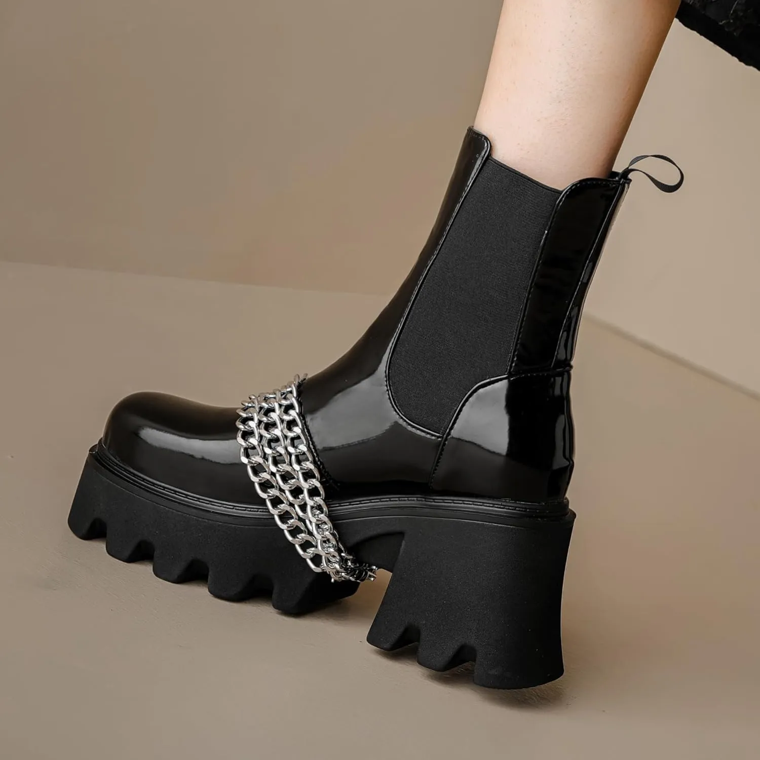 Women's Goth Platform Combat Boots, Gothic Chunky Heel Ankle Boots, Punk Fashion Booties
