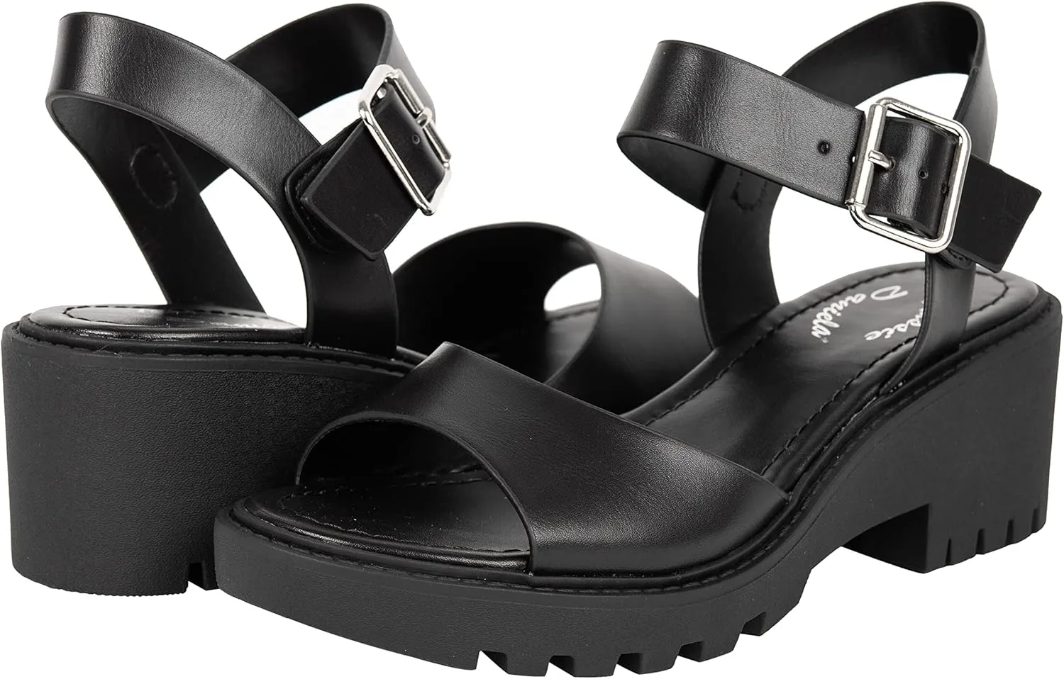 Womens Heeled Sandal Open Toe One Band Lug sole Block Ankle Strap Platform ANGELA